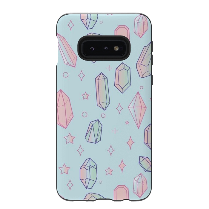 Galaxy S10e StrongFit Pastel Crystal Paradise Blue & Pink by Luna Elizabeth Art