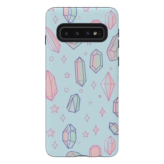 Galaxy S10 StrongFit Pastel Crystal Paradise Blue & Pink by Luna Elizabeth Art