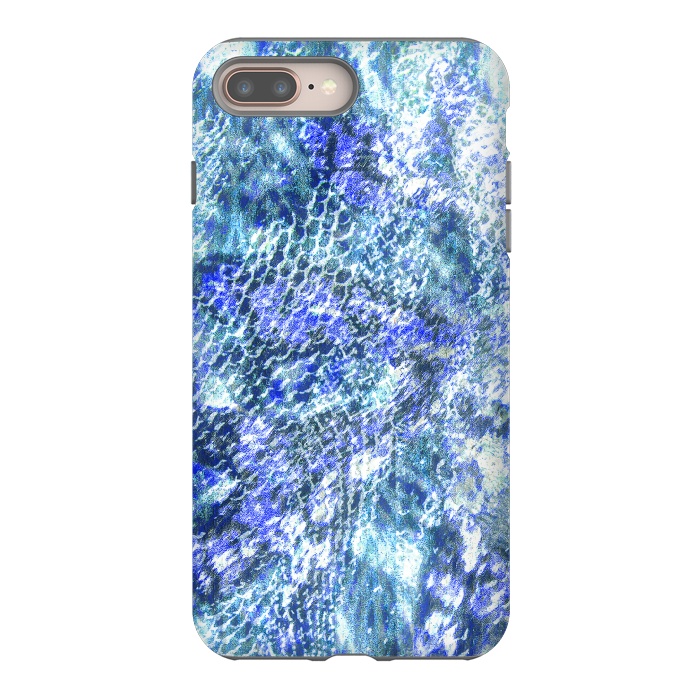 iPhone 7 plus StrongFit Blue watercolor snake skin pattern by Oana 