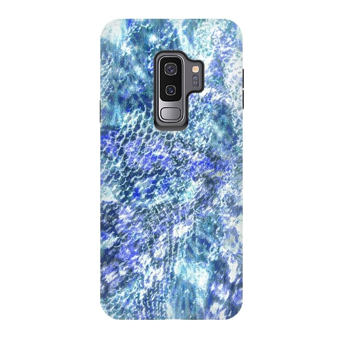 Galaxy S9 plus StrongFit Blue watercolor snake skin pattern by Oana 