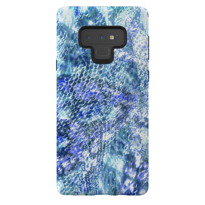 Galaxy Note 9 StrongFit Blue watercolor snake skin pattern by Oana 