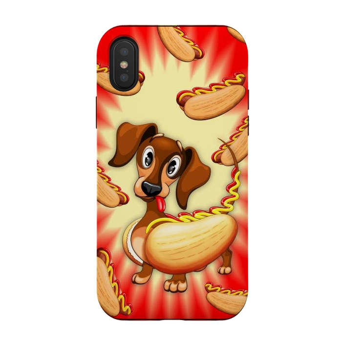 iPhone Xs / X StrongFit Dachshund Hot Dog Cute and Funny Character by BluedarkArt