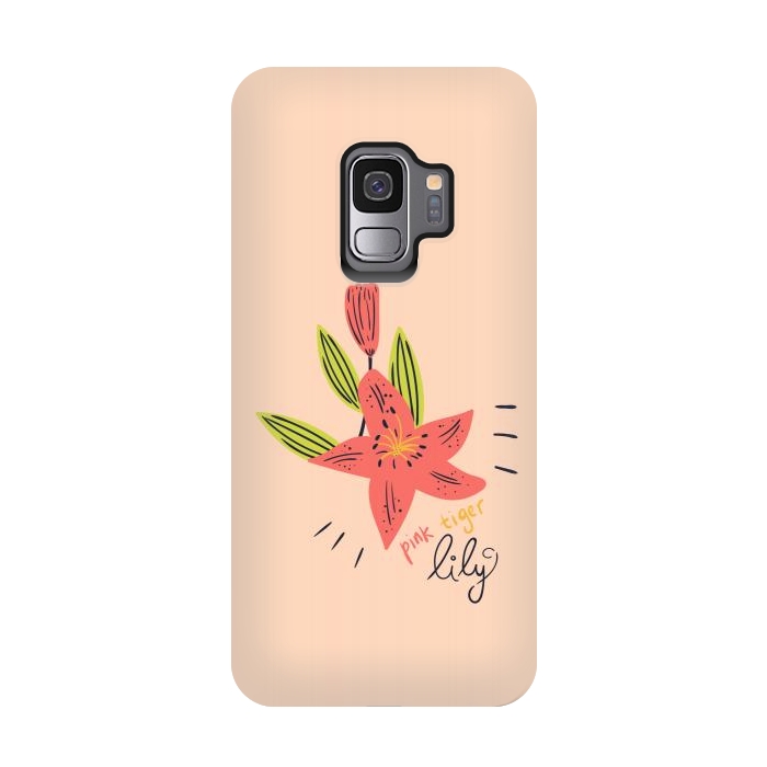 Galaxy S9 StrongFit pink tiger lily flowers by Lovi Dianti