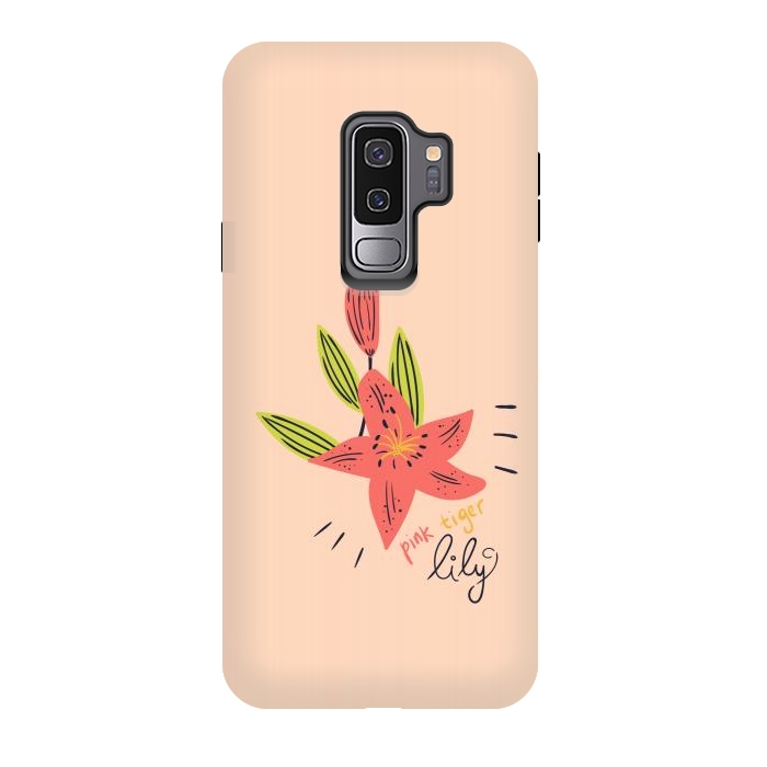Galaxy S9 plus StrongFit pink tiger lily flowers by Lovi Dianti