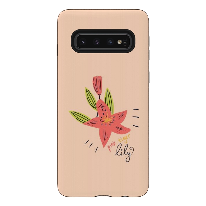 Galaxy S10 StrongFit pink tiger lily flowers by Lovi Dianti