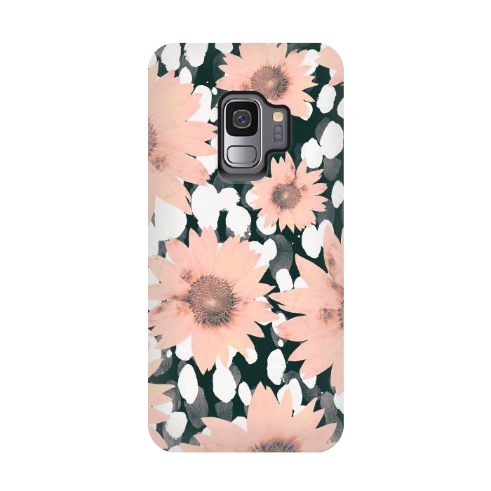 Galaxy S9 StrongFit Pink flower petals and paint dots by Oana 