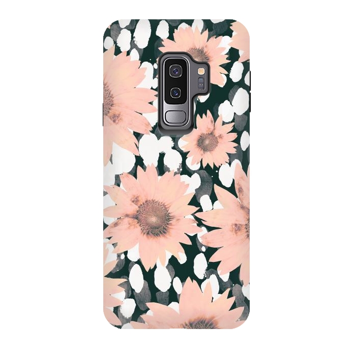 Galaxy S9 plus StrongFit Pink flower petals and paint dots by Oana 