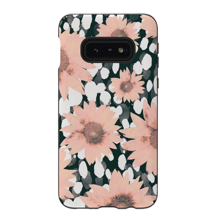 Galaxy S10e StrongFit Pink flower petals and paint dots by Oana 