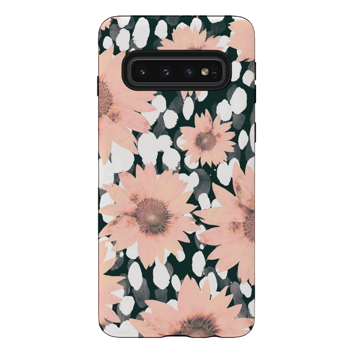 Galaxy S10 StrongFit Pink flower petals and paint dots by Oana 