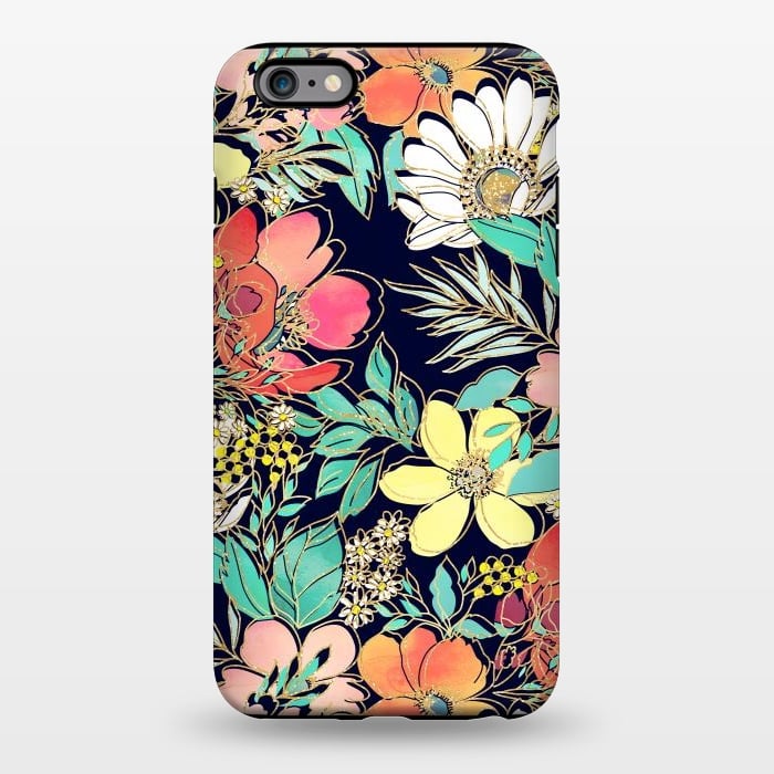 iPhone 6/6s plus StrongFit Cute girly pink floral golden strokes design by InovArts