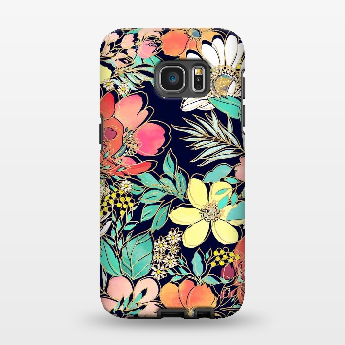 Galaxy S7 EDGE StrongFit Cute girly pink floral golden strokes design by InovArts