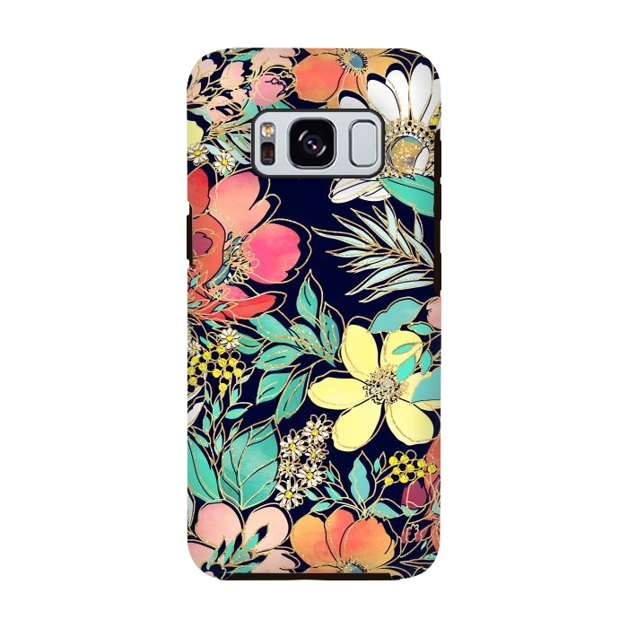 Galaxy S8 StrongFit Cute girly pink floral golden strokes design by InovArts