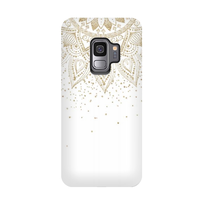 Galaxy S9 StrongFit Elegant Gold Mandala Confetti Design by InovArts