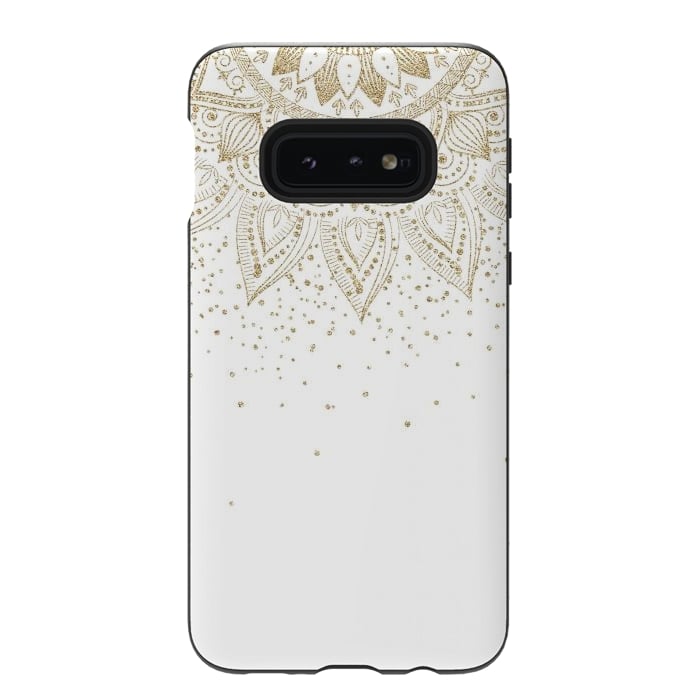 Galaxy S10e StrongFit Elegant Gold Mandala Confetti Design by InovArts