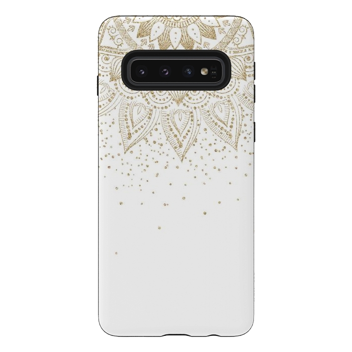 Galaxy S10 StrongFit Elegant Gold Mandala Confetti Design by InovArts