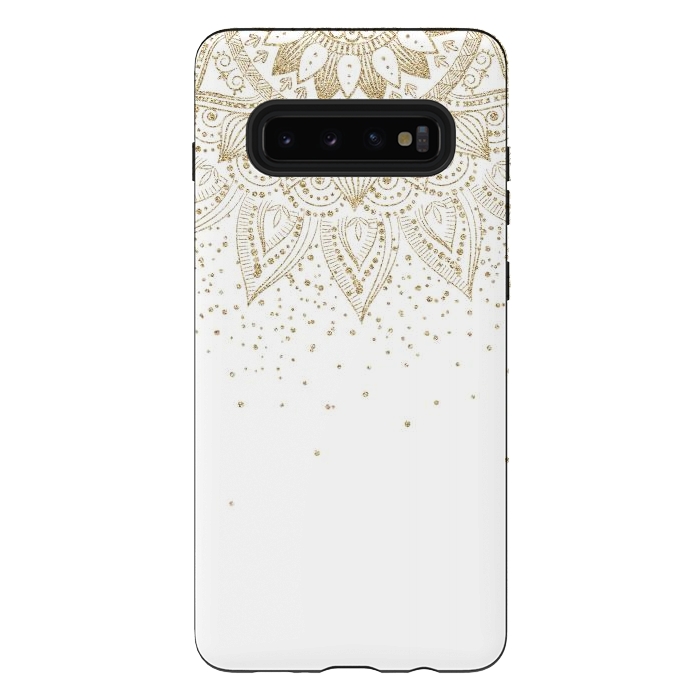 Galaxy S10 plus StrongFit Elegant Gold Mandala Confetti Design by InovArts