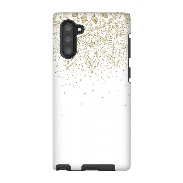 Galaxy Note 10 StrongFit Elegant Gold Mandala Confetti Design by InovArts