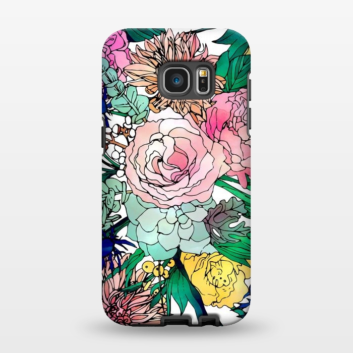 Galaxy S7 EDGE StrongFit Stylish Colorful Watercolor Floral Pattern by InovArts