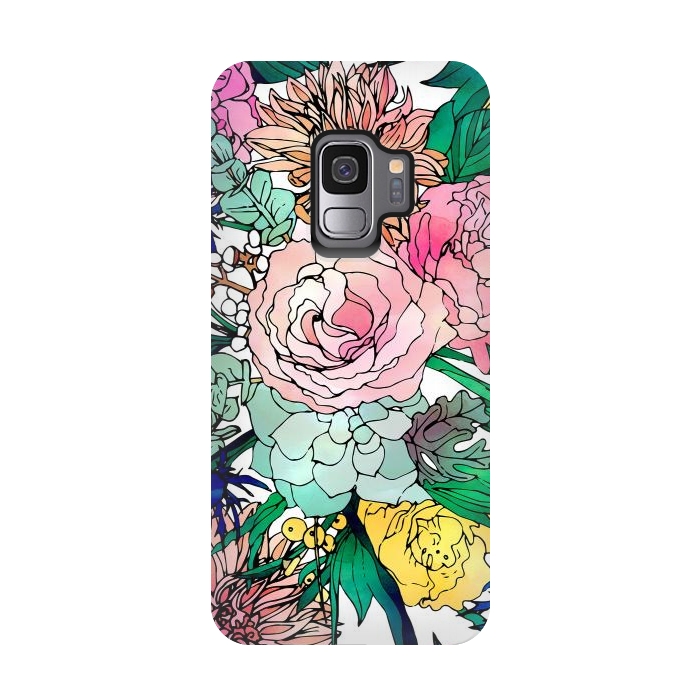 Galaxy S9 StrongFit Stylish Colorful Watercolor Floral Pattern by InovArts