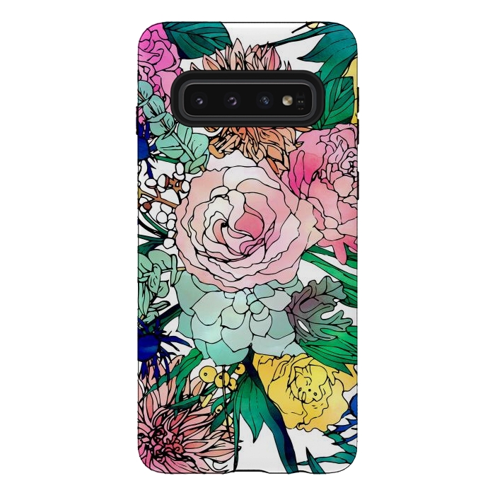 Galaxy S10 StrongFit Stylish Colorful Watercolor Floral Pattern by InovArts