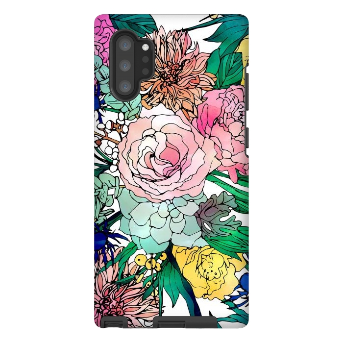 Galaxy Note 10 plus StrongFit Stylish Colorful Watercolor Floral Pattern by InovArts
