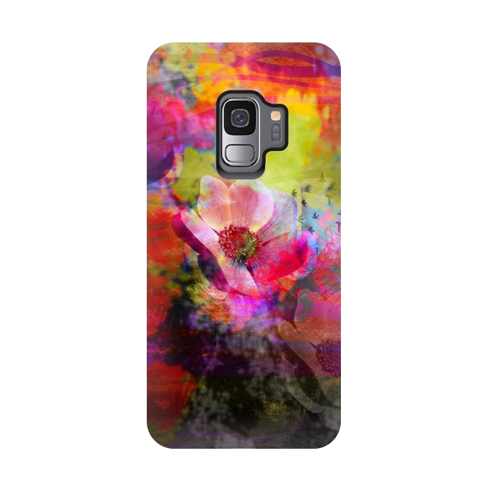 Galaxy S9 StrongFit Floral multicolour abstract digital flowers pink by Josie