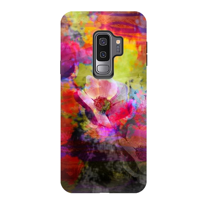 Galaxy S9 plus StrongFit Floral multicolour abstract digital flowers pink by Josie