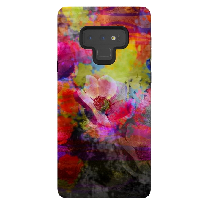 Galaxy Note 9 StrongFit Floral multicolour abstract digital flowers pink by Josie