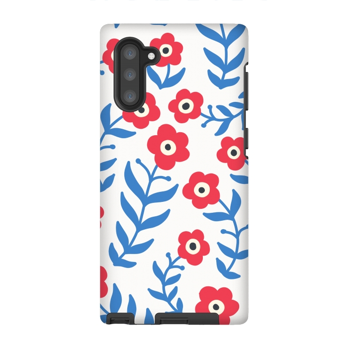 Galaxy Note 10 StrongFit Red flowers and blue leaves by Winston