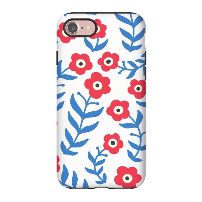 iPhone 7 StrongFit Red flowers and blue leaves by Winston