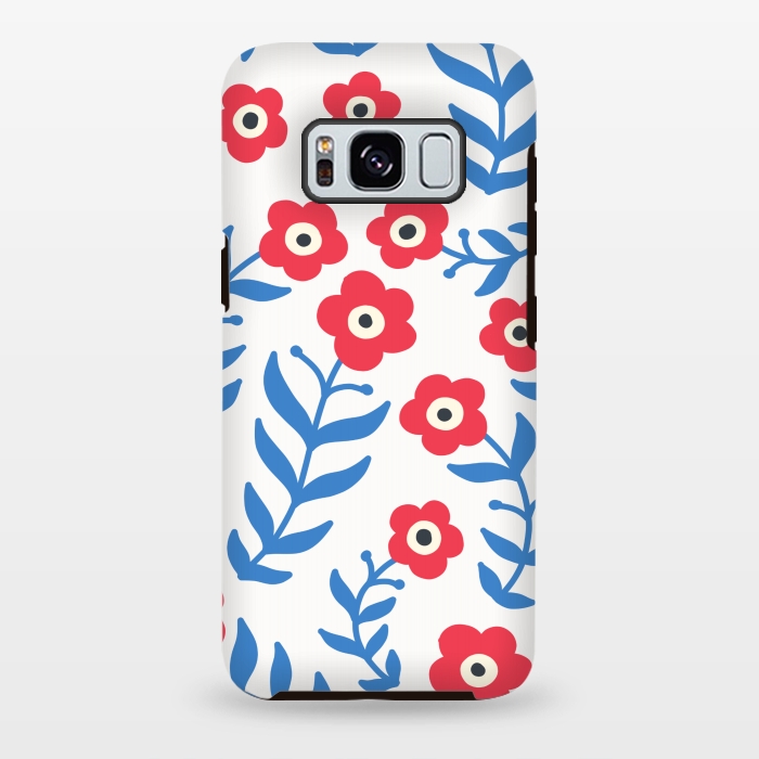 Galaxy S8 plus StrongFit Red flowers and blue leaves by Winston