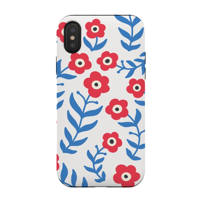 iPhone Xs / X StrongFit Red flowers and blue leaves by Winston