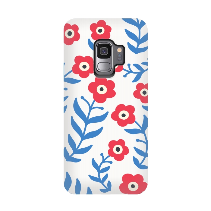 Galaxy S9 StrongFit Red flowers and blue leaves by Winston