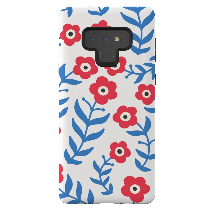 Galaxy Note 9 StrongFit Red flowers and blue leaves by Winston