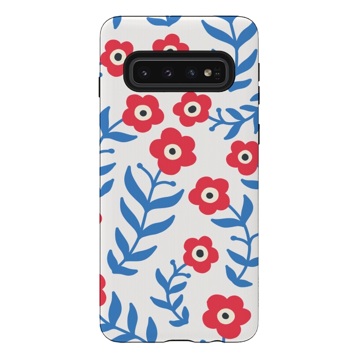 Galaxy S10 StrongFit Red flowers and blue leaves by Winston