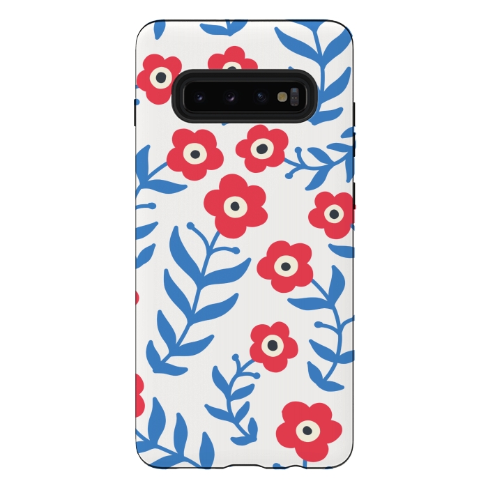 Galaxy S10 plus StrongFit Red flowers and blue leaves by Winston