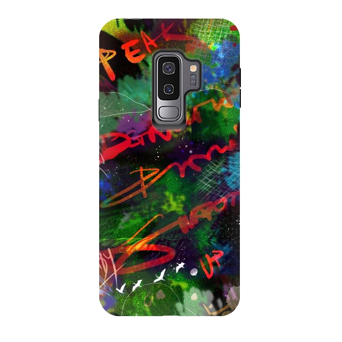 Galaxy S9 plus StrongFit Born Ready abstract art green blue text typography by Josie