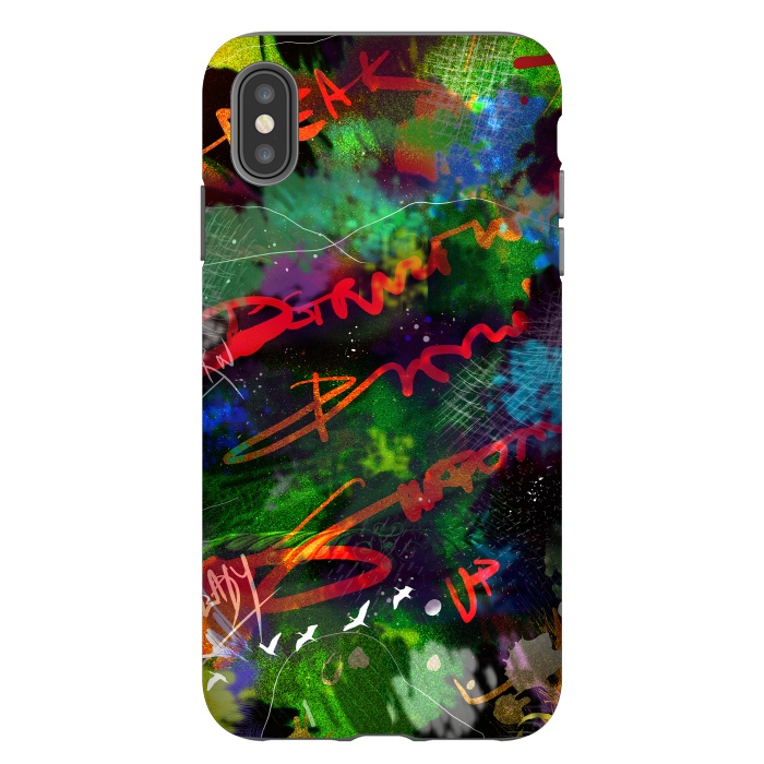 iPhone Xs Max StrongFit Born Ready abstract art green blue text typography by Josie
