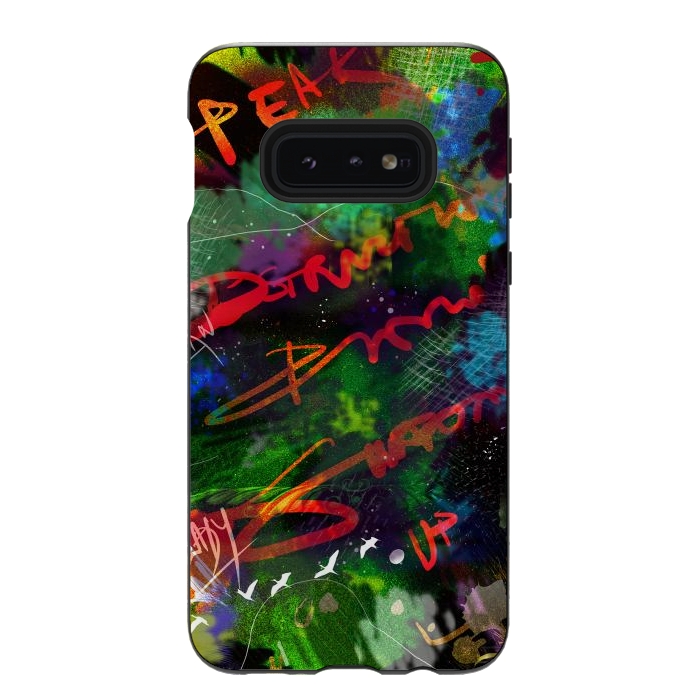 Galaxy S10e StrongFit Born Ready abstract art green blue text typography by Josie