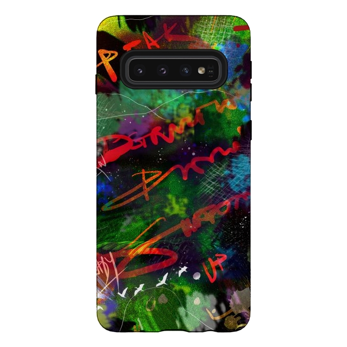 Galaxy S10 StrongFit Born Ready abstract art green blue text typography by Josie
