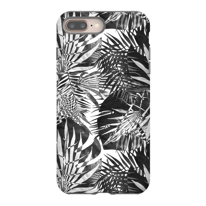 iPhone 7 plus StrongFit Black and white tropical leaves illusion by Oana 