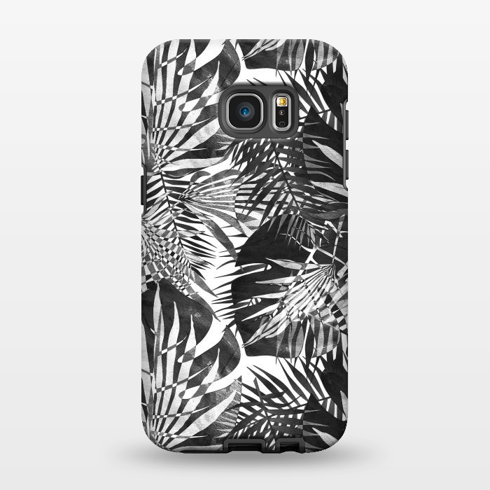 Galaxy S7 EDGE StrongFit Black and white tropical leaves illusion by Oana 