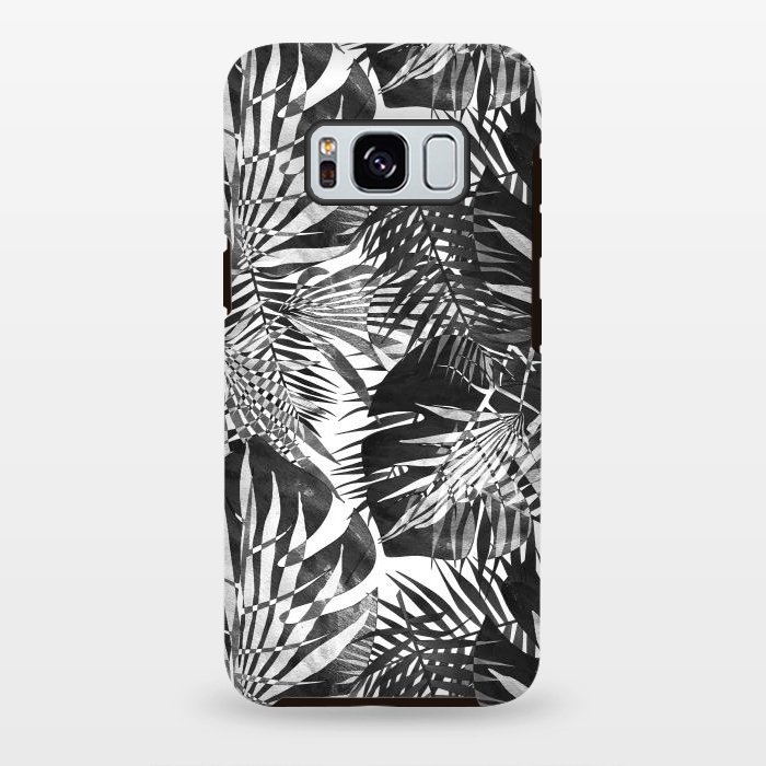 Galaxy S8 plus StrongFit Black and white tropical leaves illusion by Oana 