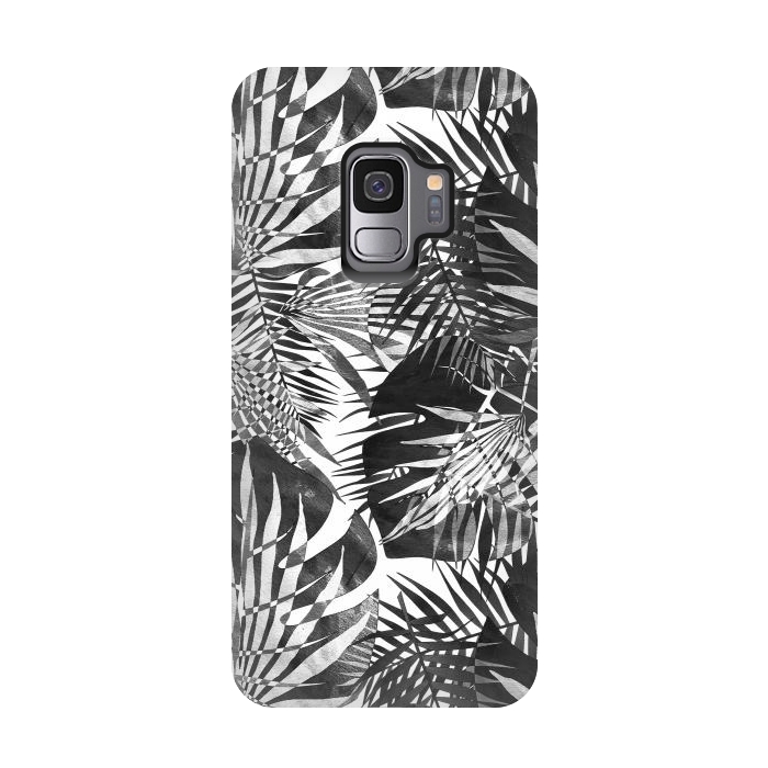 Galaxy S9 StrongFit Black and white tropical leaves illusion by Oana 