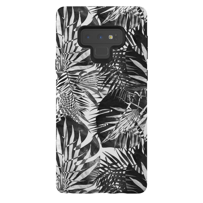 Galaxy Note 9 StrongFit Black and white tropical leaves illusion by Oana 