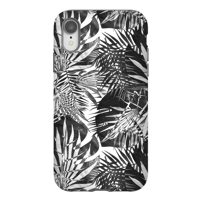 iPhone Xr StrongFit Black and white tropical leaves illusion by Oana 
