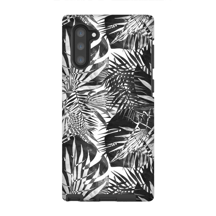 Galaxy Note 10 StrongFit Black and white tropical leaves illusion by Oana 