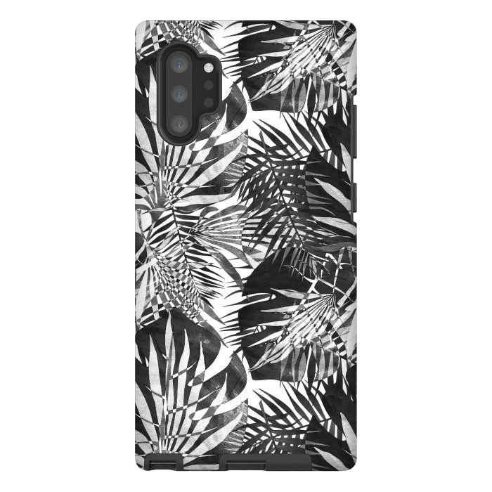 Galaxy Note 10 plus StrongFit Black and white tropical leaves illusion by Oana 