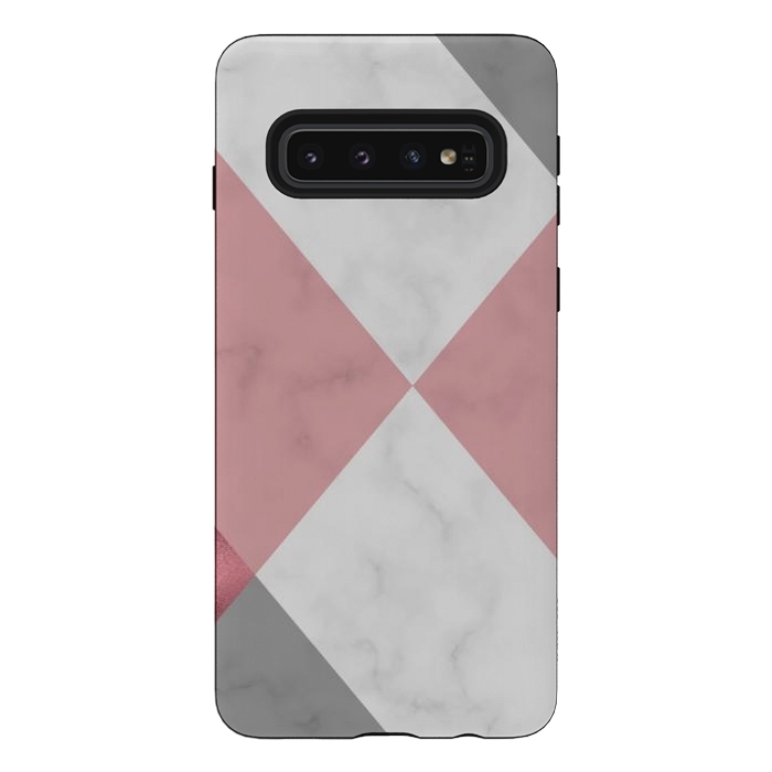 Galaxy S10 StrongFit Gray and Rose Marble Geometric design by ArtsCase
