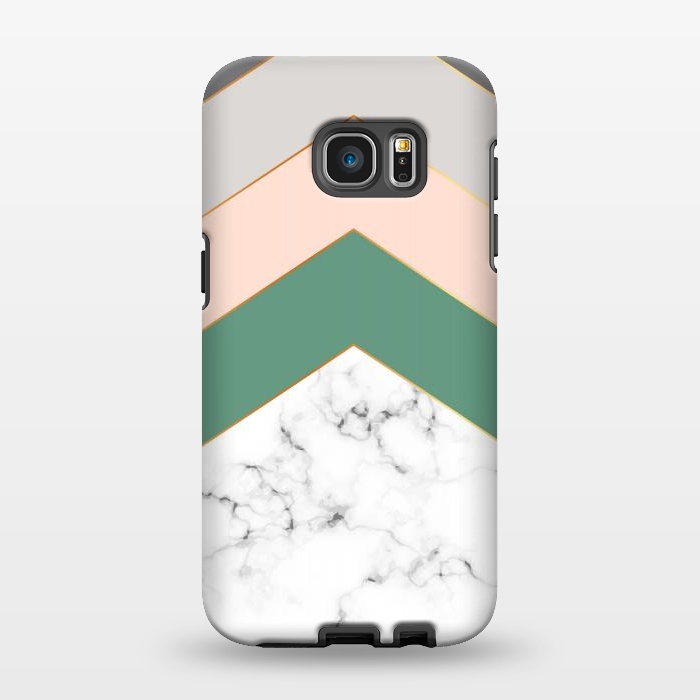 Galaxy S7 EDGE StrongFit Green Rose and Gray Marble Geometric Design with gold lines by ArtsCase